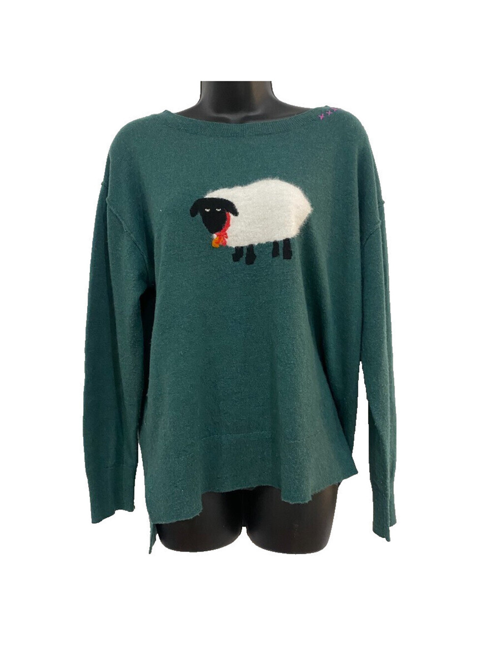 SUNDANCE Size M Green Crew Neck Wool Blend Sweater Sheep Design Graphic Cozy